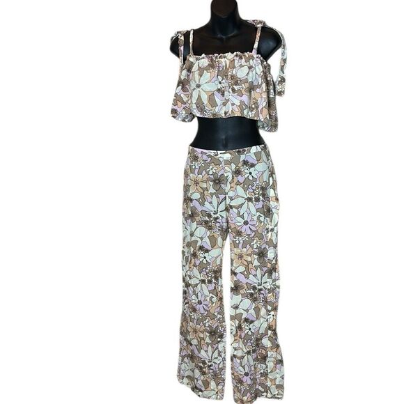 For love and lemons renata floral crop top and high waist pants set 70s retro - Picture 2 of 9